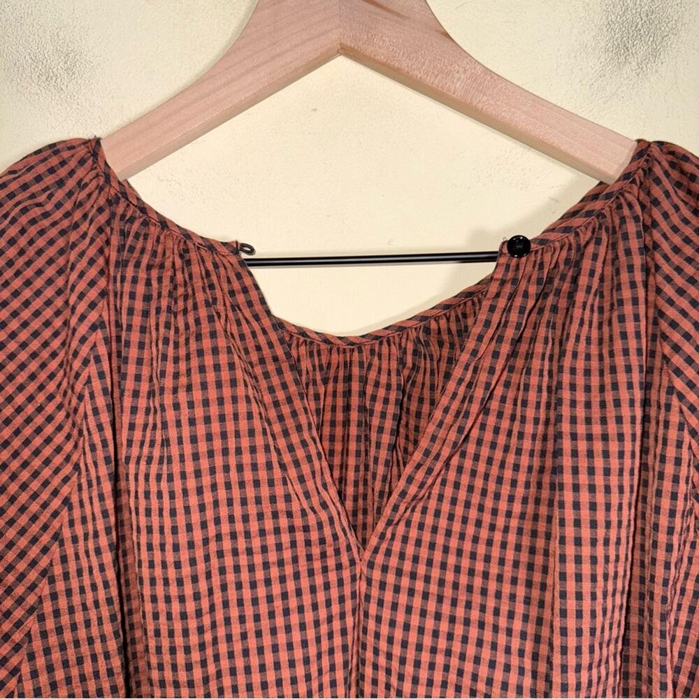 RAILS Brown Black Plaid Seersucker Cotton Khloe Russet Gingham Flounce Dress L - Picture 8 of 9